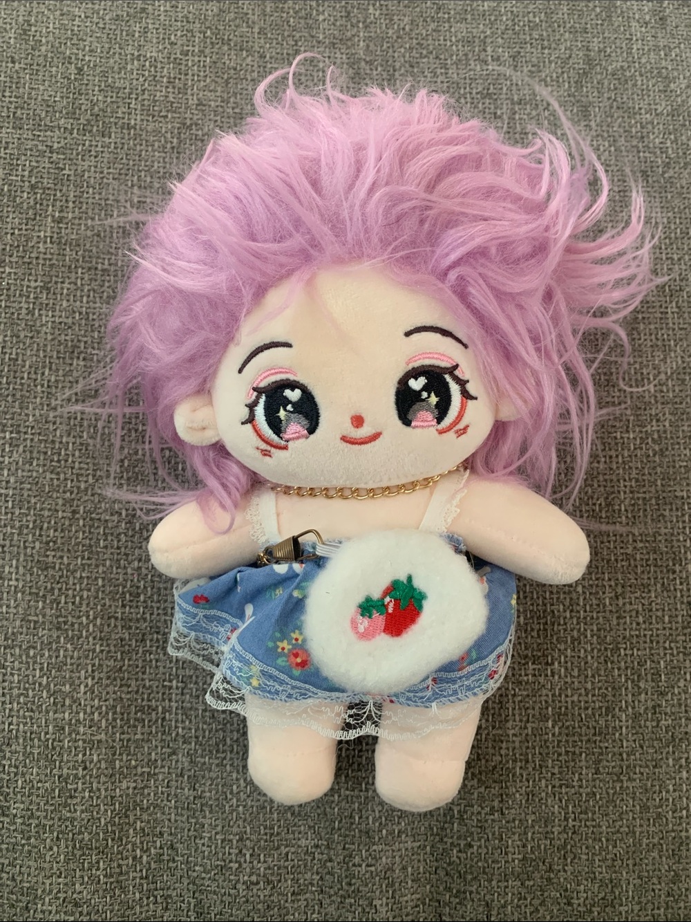 8” Anime Kawaii Plush Stuffed Doll with Dress and Purse Purple Hair